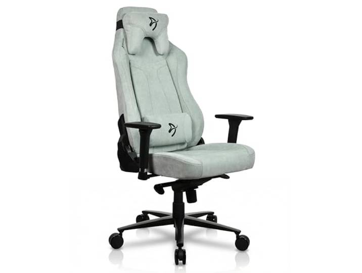 Arozzi Vernazza Gaming Stuhl Soft Fabric Perlgrün ergonomisch, höhenverstellbar, großzügiger Sitz, Stützkissen, schwedisches Design, Homeoffice