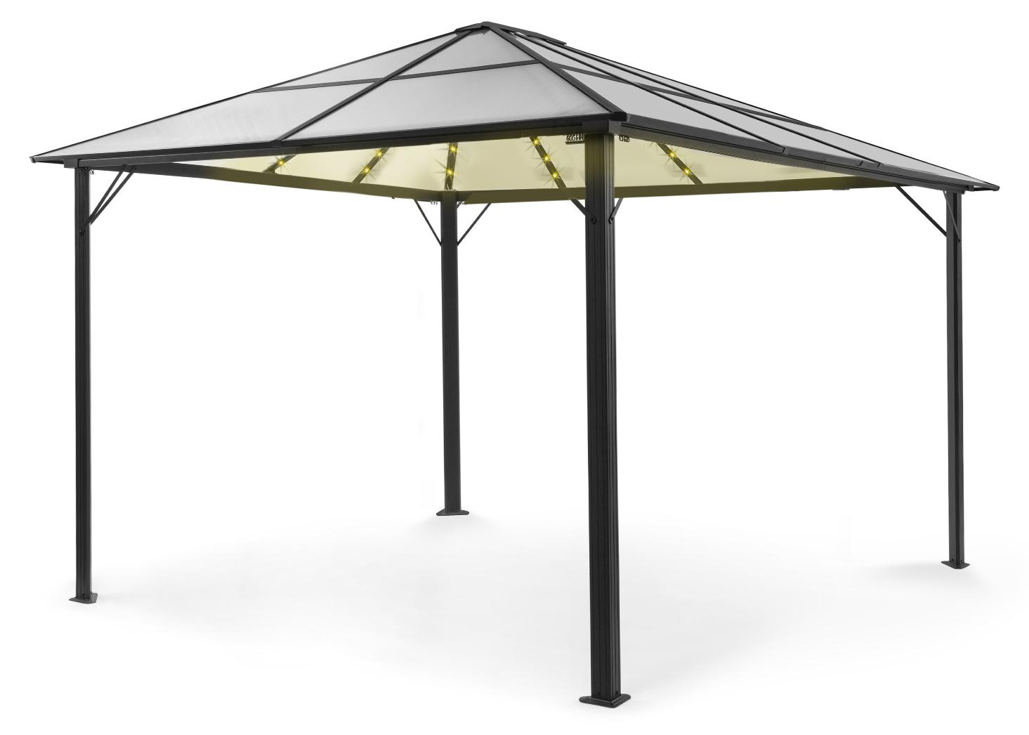 Blumfeldt Pavillon 3x4m, Rostfreier Aluminium-Pavillon mit Festem Dach & Dimmbaren LED-Lichter, Pavillon Wasserdicht, Stabil & Winterfest, Langlebige Pergola Freistehend, Gartenpavillon für Terrasse