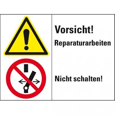 Dreifke® Kombischild mit Symbolen Vorsicht!Reparaturarbeiten..., Folie, selbstklebend, 200x150mm