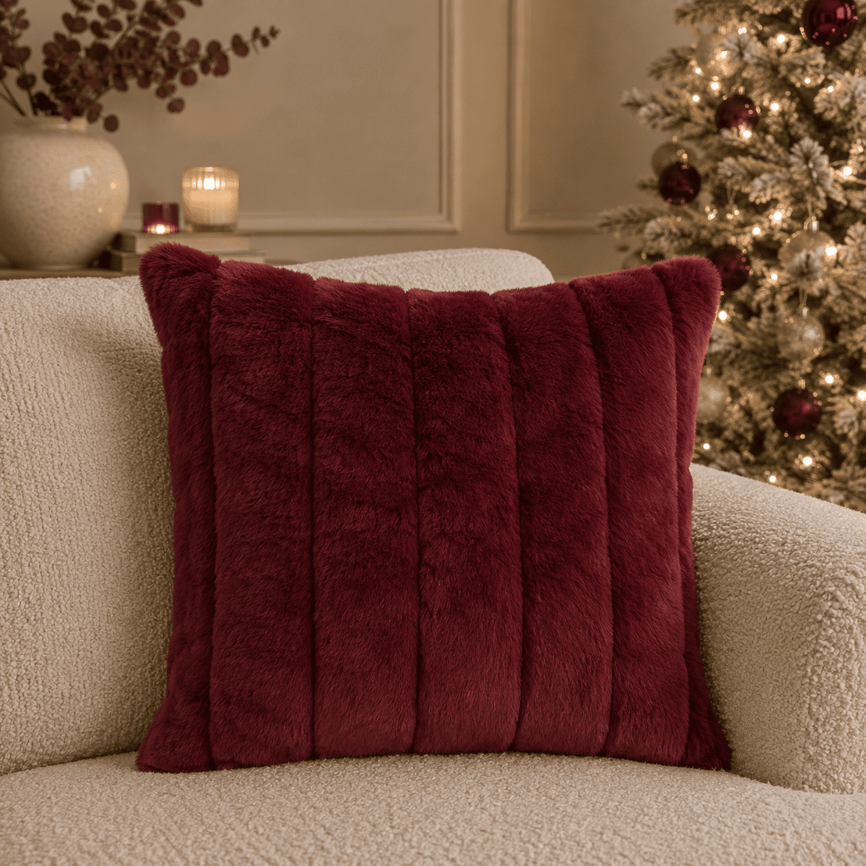 Marlowe Burgundy Faux Fur Cushion Cover - 45x45cm