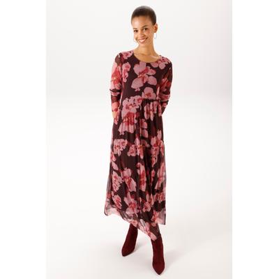 Maxikleid ANISTON CASUAL, Damen, Gr. 34, N-Gr, Langarm, Netz, rot (braun, rosa, rot, gelb), Netz, Obermaterial: 95% Polyester, 5% Elasthan. Futter: 100% Polyester, bedruckt, geblümt, figurumspielend knöchelfrei, Rundhals, Kleider Maxikleid, mit...