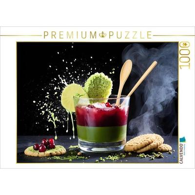 CALVENDO Puzzle Lifestyle-Getränk Cranberry-Matcha-Latte mit Matcha-Cookie | 1000 Teile Lege-Größe 64x48cm Foto-Puzzle für glückliche Stunden