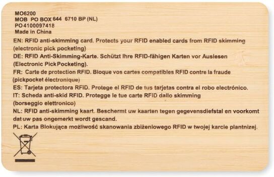 Carte RFID personnalisable en bambou CUSTOS Bois