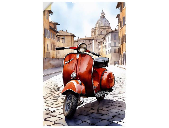 Wandbild ARTLAND Roter Motorroller in Italien , rot (farbe bild(er): rot), B:60cm H:90cm, Bilder, Wandbild, als Alubild, Leinwandbild, Poster, Wandaufkleber in verschied. Grössen