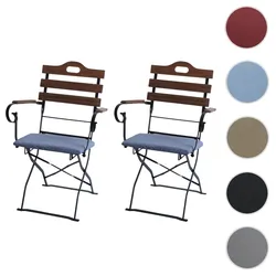 2er-Set Biergartenstuhl HWC-J40, Klappstuhl Gartenstuhl, Gastronomie-Qualität Akazie ~ hellbraun, Polster blau