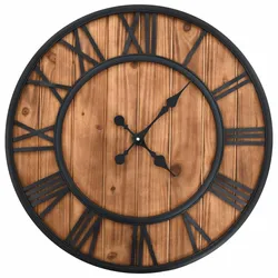 Décoshop26 - Vintage Quarz-Wanduhr Holz und Metall 60 cm XXL DEC022277 DEC022277