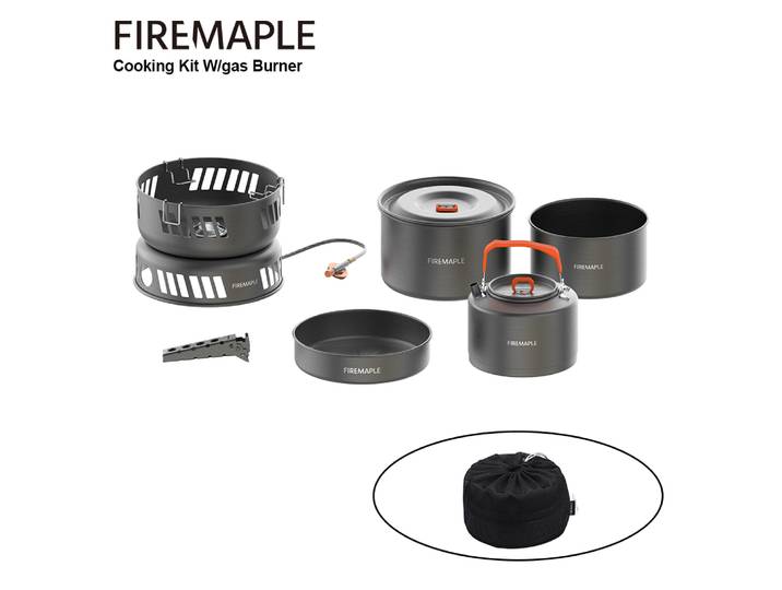 Kit de cuisine en forme d'érable avec brûleur à gaz, ensemble d'ustensiles de cuisine, poêle d'extérieur, ensemble de casseroles de Camping, système de cuisine pour la randonnée, le Camping et le