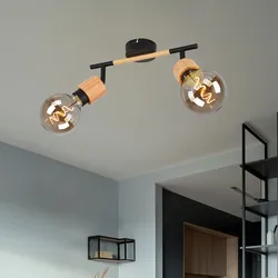 Wandstrahler Spotleuchte Wohnzimmerlampe beweglich Holz hell schwarz matt L 30cm