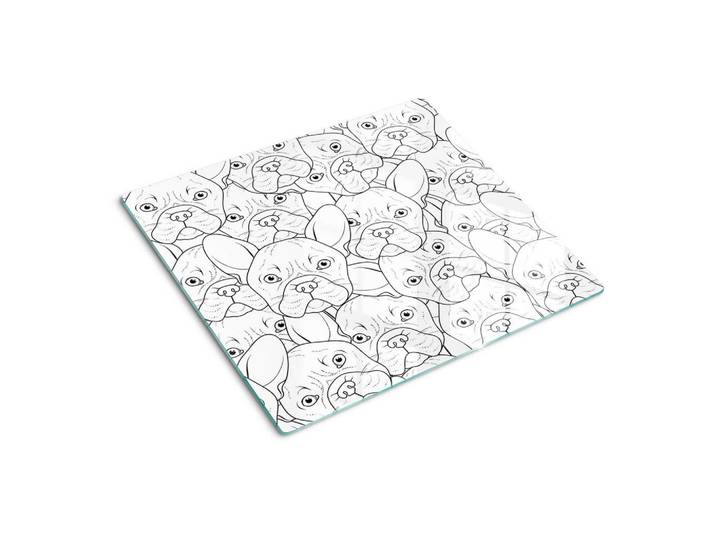 Tulup Glasplatte 60x52 cm Bulldoggen, Beige, Olivgrün, Glas, 60x0.4x52 cm, Küchen, Küchenelektrogeräte, Herde, Herdabdeckplatten