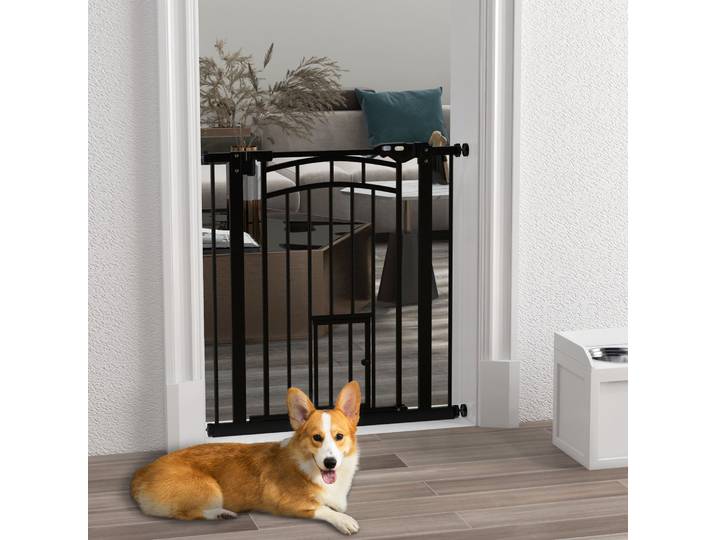 PawHut Barrière Sécurité Chien Auto-Fermeture 74-80cm Noir