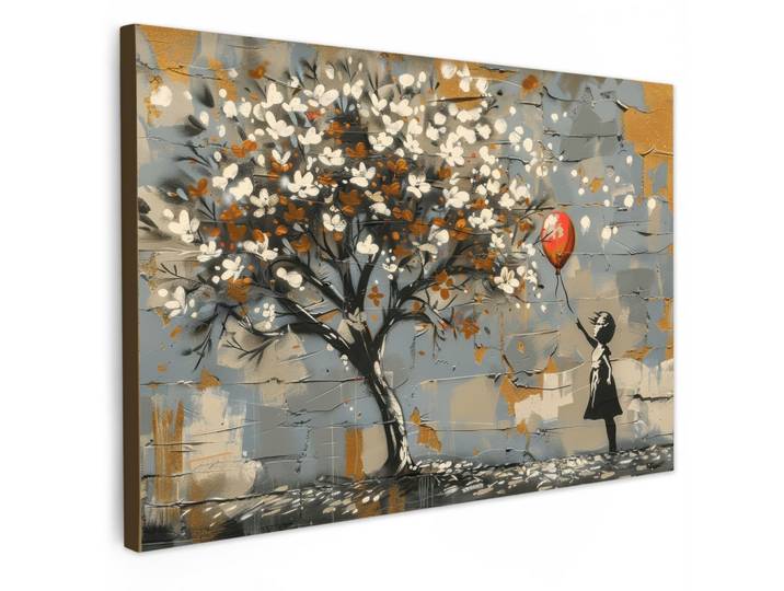 LEINWANDBILD Baum - Graffiti - Banksy-Stil - Ballon-Mädchen Gemälde 60x40 cm