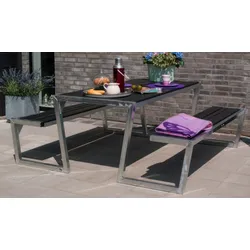 Zigma Gartenmöbel - Terrassenmöbel aus Thermoholz – Gartensitzgruppe in Silber in der Größe 176 x 190 x 73 cm – Outdoormöbel für Terrasse und Garten