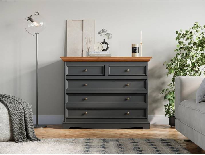 JVmoebel Kommode Vielseitige Kommode in Schwarz mit Holzfüßen und 5 Schubladen (1 St), Made in Europa