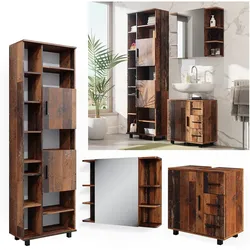 Vicco Badmöbelset Ilias Old Style modern Badezimmerschrank Badschrank Badezimmermöbel Waschtischunterschrank Waschbeckenunterschrank Spiegelschrank Schranktür Schrankfach Schrankschublade