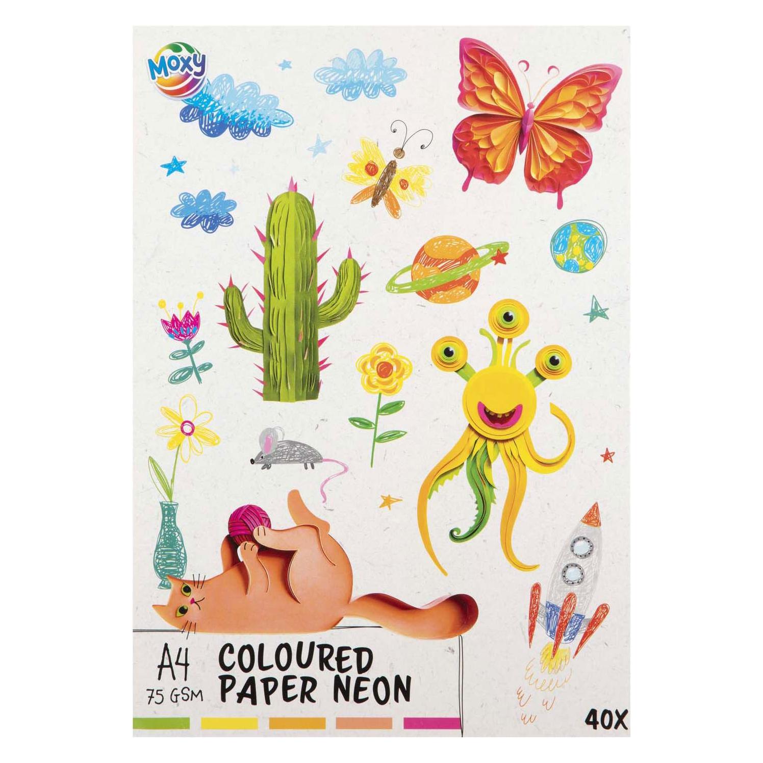 Grafix Farbiges Papier fluoreszierend A4, 40 Blatt 5 Farben (58585887)