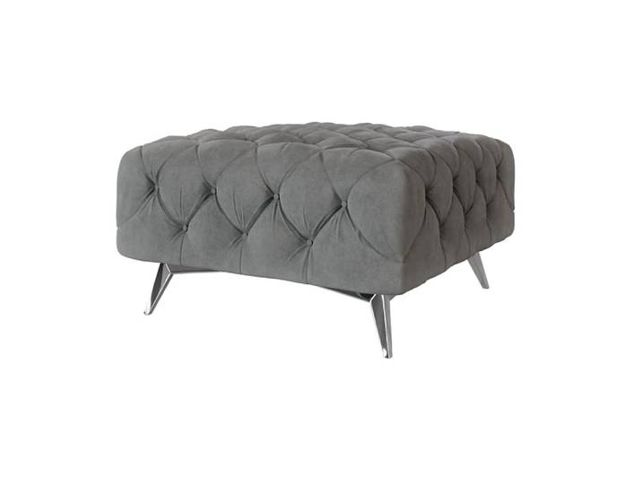Repose-pieds Chesterfield en velours avec pieds en métal, gris
