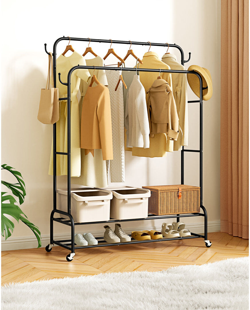 LUNO FASHION LIMITED Clothes Rail 110cm Rolling Industrial Pipe Clothing Rack Black 110cm L