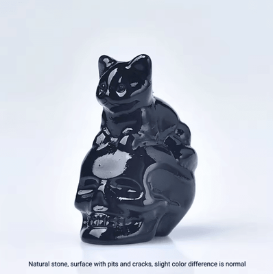 Inspire Picks CUPIDCRYSTAL Hand Carved Crystal Skull Cat Figurine obsidian