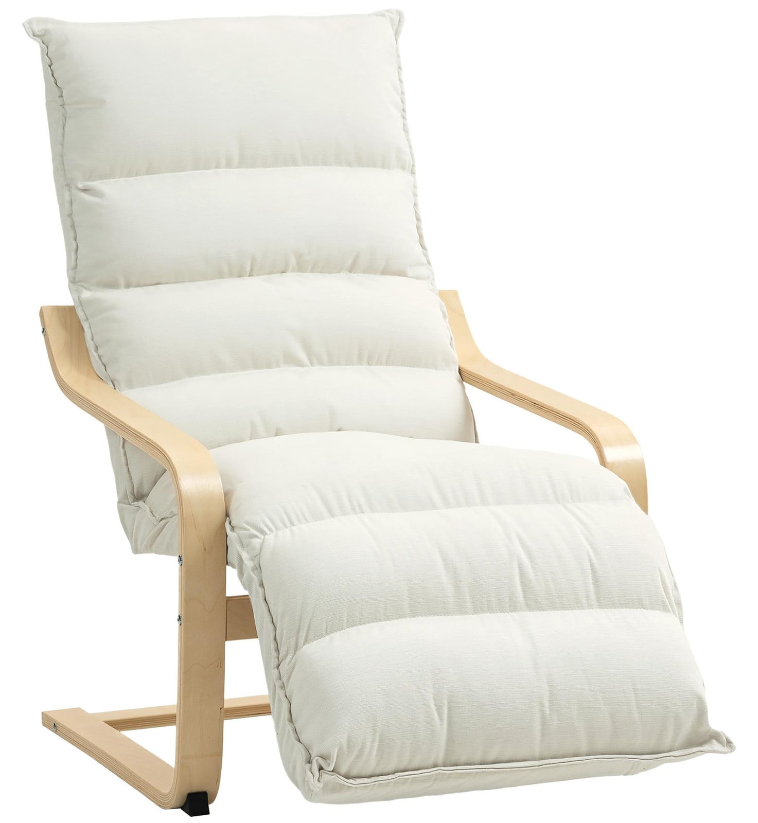 MH Handel GmbH Moderne Loungefauteuil van Berkenhout met Verstelbare Voetensteun, Crèmewit