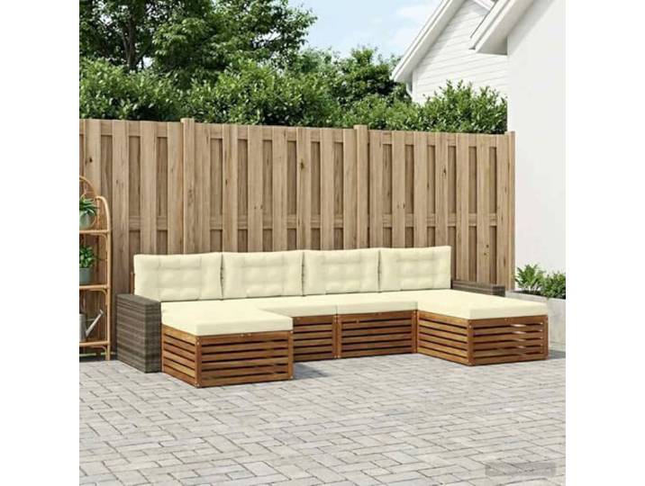 RJPLMFV Sektionalsofa, für den Außenbereich, 6-teilig, massives Akazienholz Modular, Lattenrost, Armlehnen, Massivholz, bequem, für Garten, Terrasse, Pool