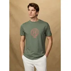 Hackett London für Herren. HM5000087 Heritage Text T-shirt grün (XL), Lässig, Baumwolle, Kurzarm