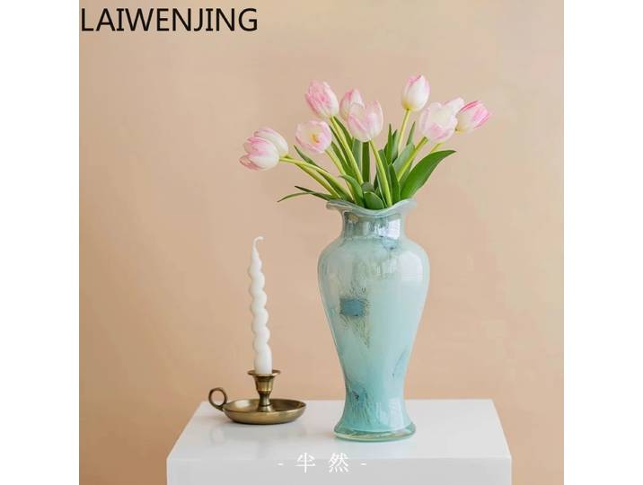 MJY – ornement d'arrangement floral d'entrée rétro en verre bleu émaillé français