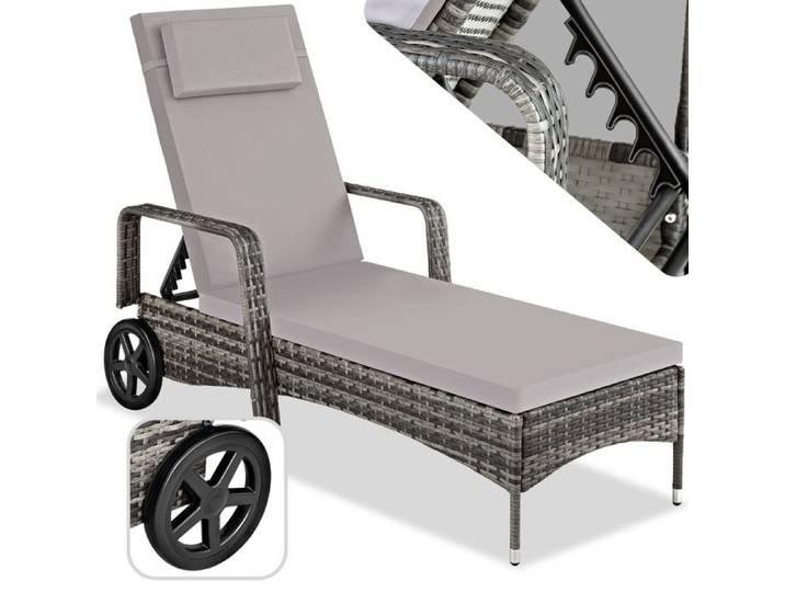 Bain de soleil - TECTAKE - Chaise longue en rotin de jardin CASSIS à roulettes dossier réglable en 6 positions - Gris