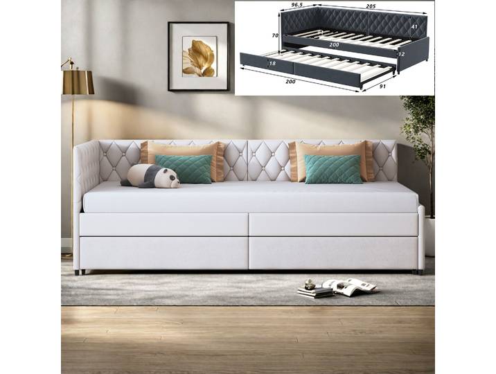 Canapé-lit convertible Comanlai, canapé-lit extensible 90x200 avec matelas, gris beige, meubles