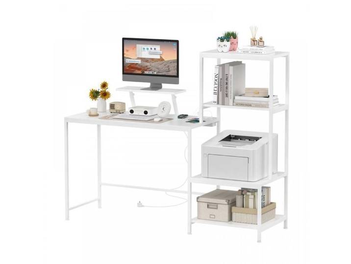 Bureau d'ordinateur - LVHCMFOHM - Bureau Gaming aver Prise Électrique - Étagère Ouverte - 152x48x125 cm - Blanc