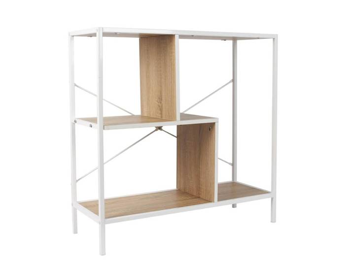 Etagère 3 niveaux aspect bois et métal blanc
