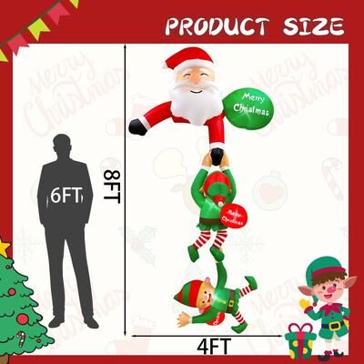 Inspired Finds 96in Climbing Santa Christmas Inflatable With Reindeer Snowman LED Outdoor Holiday Decoration santa Elf Hanging Stack