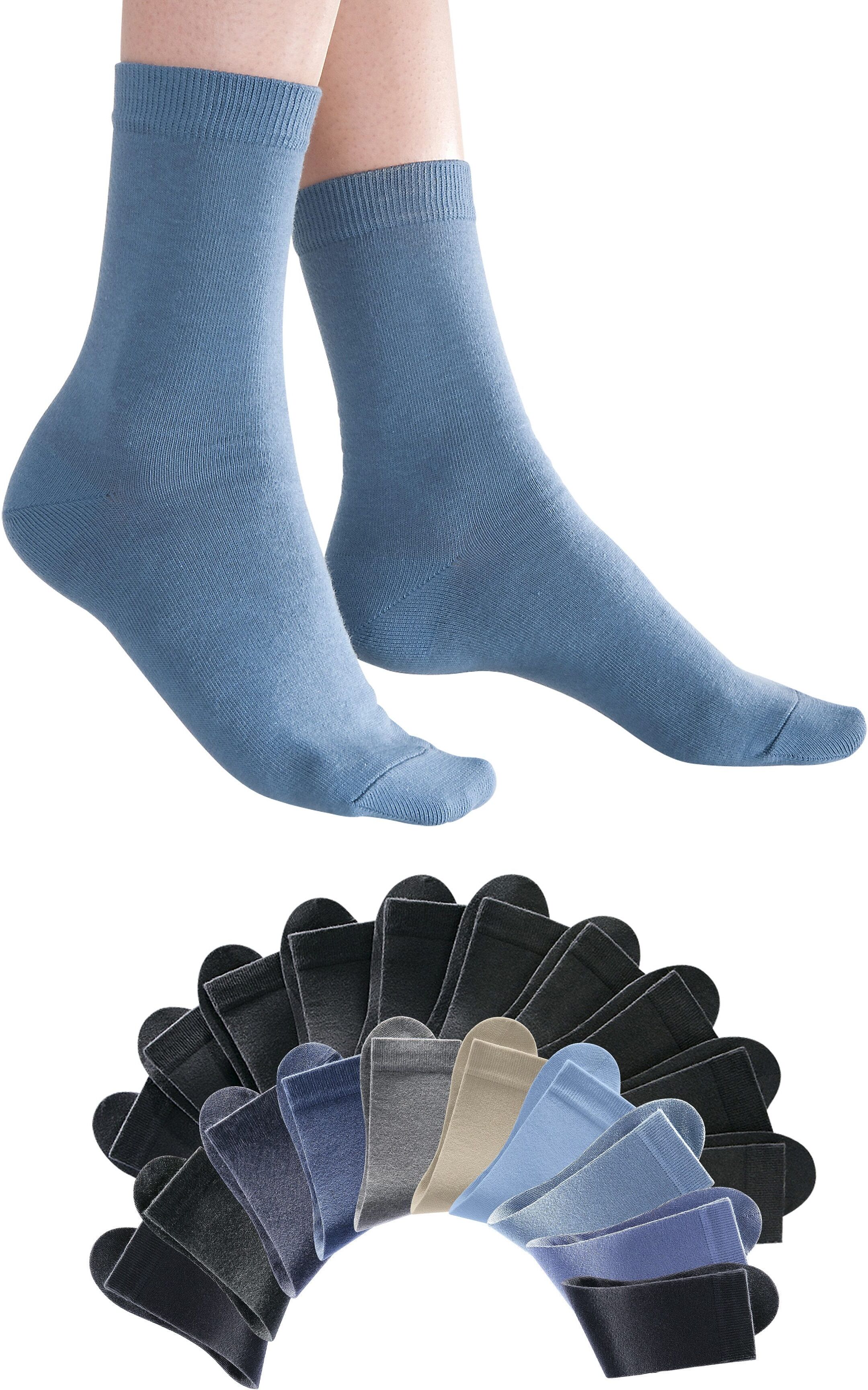 Basicsocken GO IN "Damensocken in der Grosspackung", Damen, Gr. 35-38, blau (6x blau, 1x beige, 1x grau, 1x anthrazit, 11x schwarz), Baumwolle, Baumwollmischung, Elasthan, Polyamid, unifarben, elastisch, Socken Basicsocken, in der Big-Box 6x blau, 1x beig