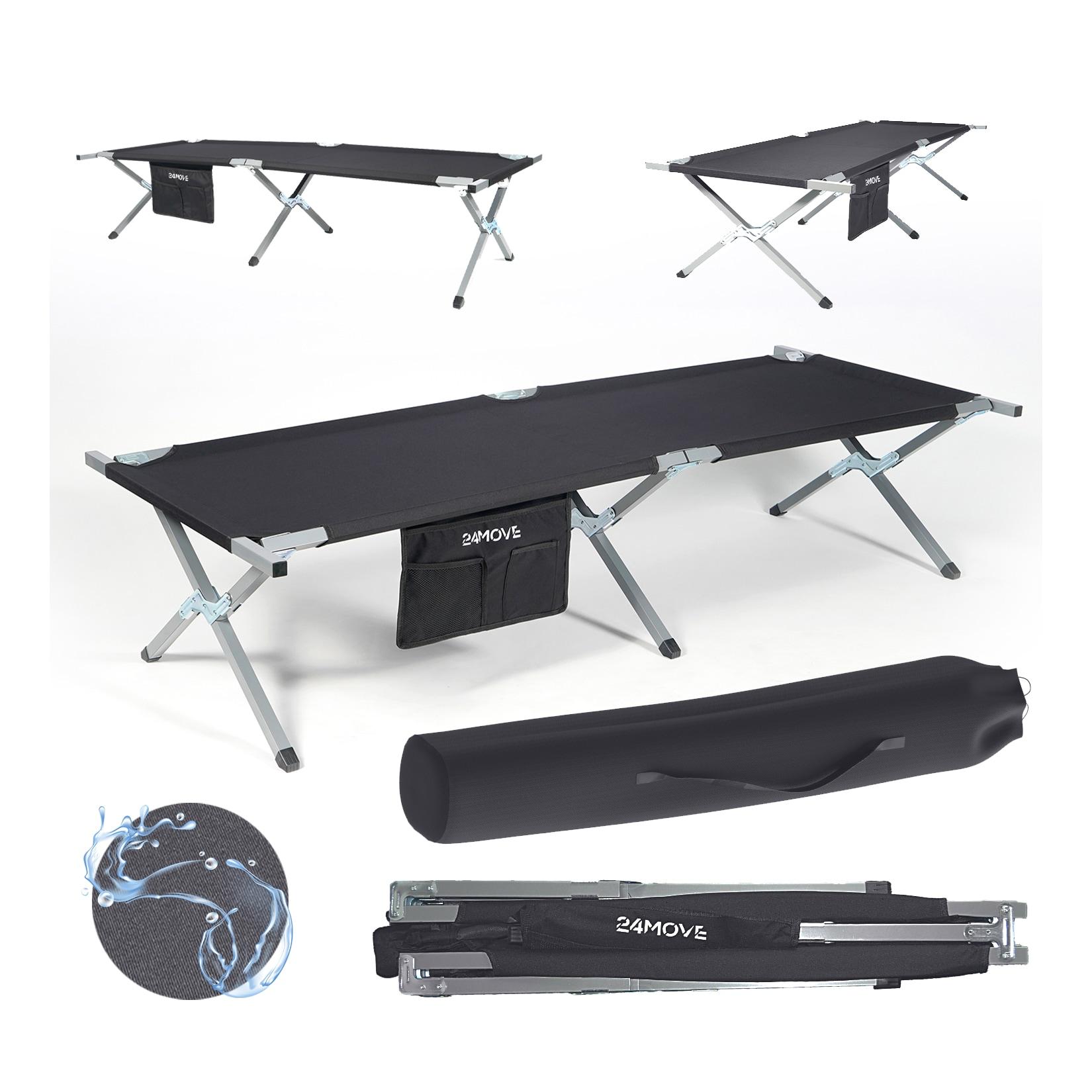 24MOVE® Feldbett Campingbett bis 200 kg In-und Outdoor Camping faltbar, inkl. Tragetasche für einfachen Transport