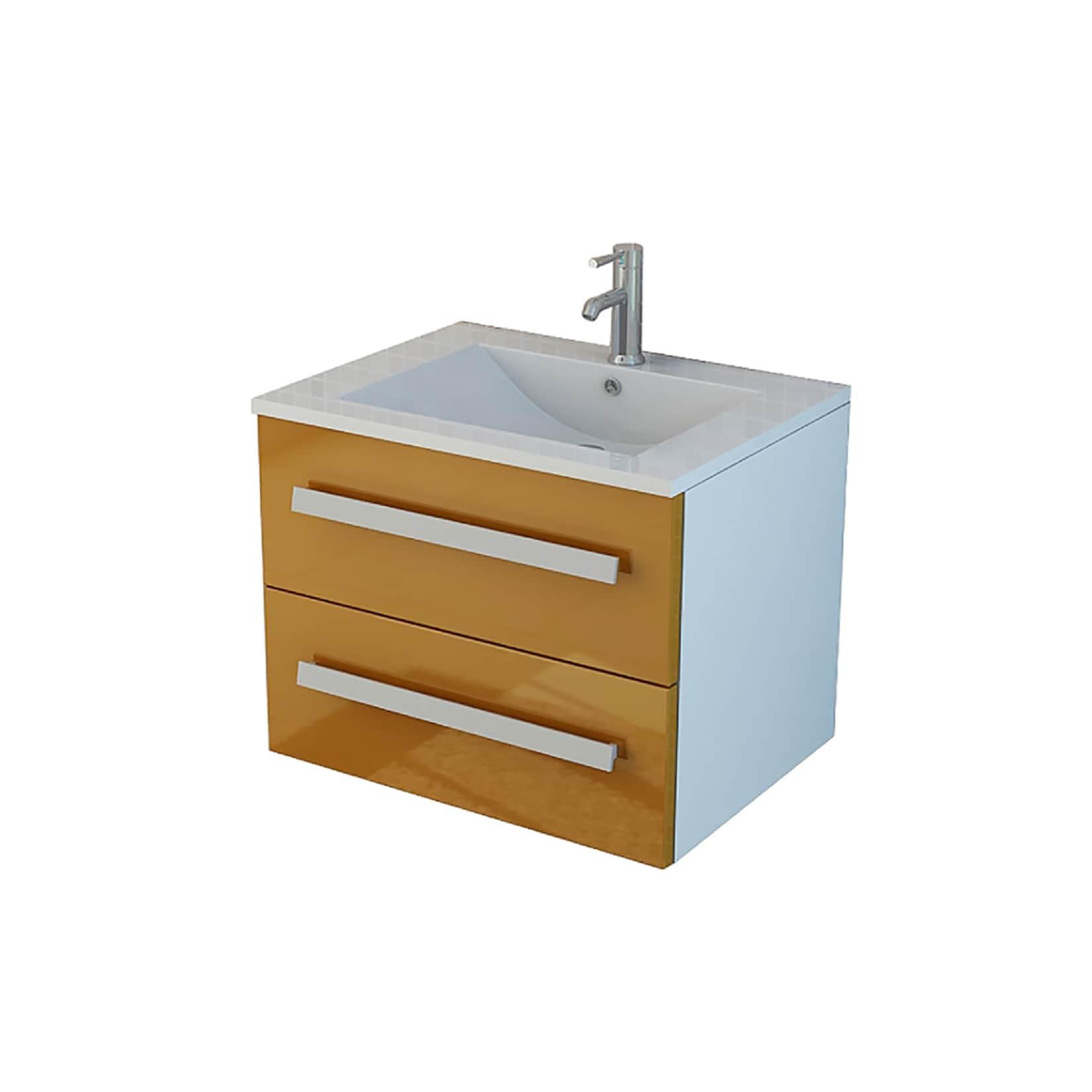 AROSA Badset Gaeste WC Badmöbel orange Hochglanz Waschbecken SMC Waschtisch Waschtischunterschrank