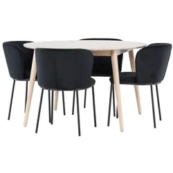 Ebuy24 Flora Essgruppe Tisch Ø120cm und 4 Stühle whitewash, schwarz.