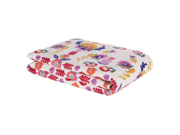 Tagesdecke mit mehrfarbigem floralem Stickmotiv, 100x200cm