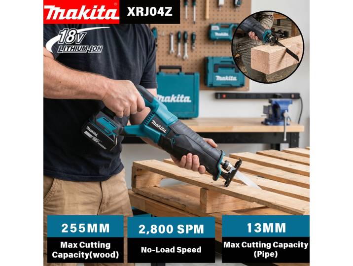 Scie alternative sans fil Makita 18V, outils électriques portables légers avec 4 lames de scie pour batterie 20V 18V