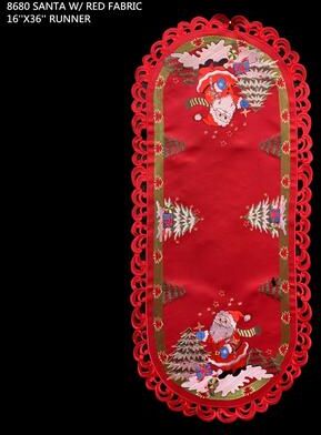 Jiallo Santa Red Embroidered Cutwork Rectangular Table Runner, 15 by 34 inch