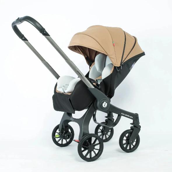 4-in-1-Babykinderwagen - Multifunktionaler Kombikinderwagen - Für geborene - Faltbar - Leicht - Hohe Liegeposition - Apricot