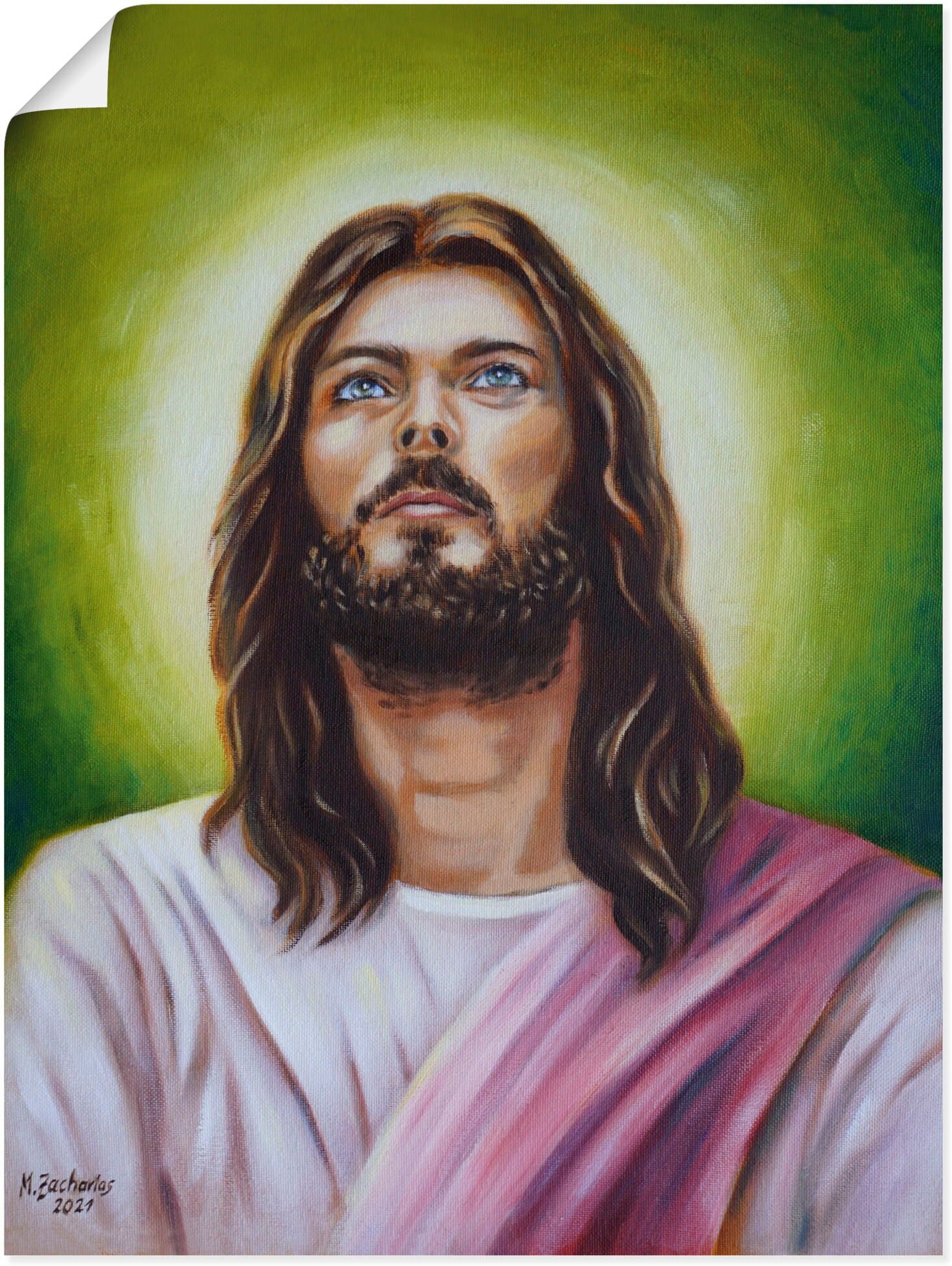Poster ARTLAND "Jesus Christus Porträt", grün (farbe bild(er): grün), B:45cm H:60cm, Bilder, Poster, ohne Rahmen farbe bild(er): grün B/H/T: 45cm x 60cm, Poster Christliche Bilder Hochformat, 1 Stk.