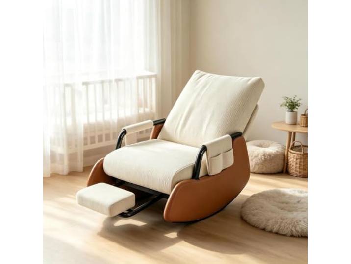 kumamart Polstersessel Schaukelnd mit Ausziehbarer Fußstütze Ergonomischer Schaukelstuhl mit ausziehbarer Fußstütze und Seitentasche für tägliche Entspannung.
