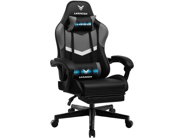 Chaise de jeu LUCKRACER avec repose-pieds Chaise de bureau ergonomique avec coussin lombaire réglable, coussin de tête Chaise de jeu, chaise de joueur réglable en hauteur, capacité de charge de 150 kg
