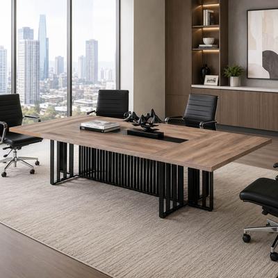 WESOME Large Conference Table with Metal Grid Base Universal Charging Ports Executive Meeting Table for Office