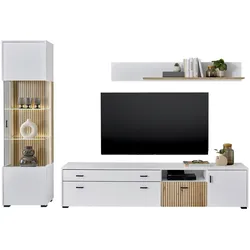 WOHNWAND 3-teilig weiß matt, Eiche 258 cm, Wohnkombination mit Soft-Close-Funktion