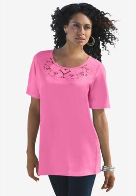 Plus Size Women's Plus Size Eyelet Cutout Tee by Roaman's in Vintage Rose (Size 5X)