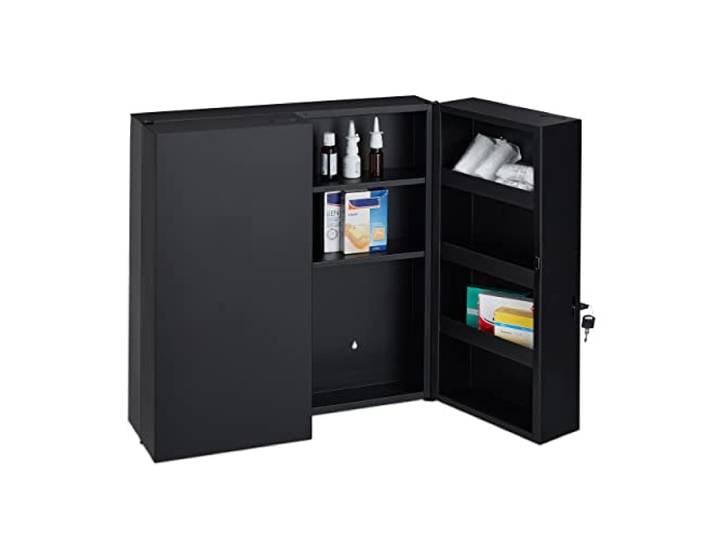 Relaxdays Armoire à Pharmacie XXL\, verrouillable\, 11 Niveaux\, Acier\, HLP: 53\,5x53x19 cm\, Armoire 2 Portes\, Anthracite