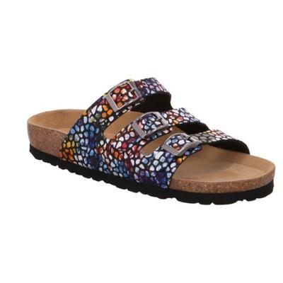 Pantolette ROHDE "Alba", Damen, Gr. 43, ungefüttert, bunt (schwarz, multi), Nubuklederimitat, Schuhe Pantolette, Sommerschuh, Schlappen, Hausschuh mit buntem Druck, G-Weite = weit