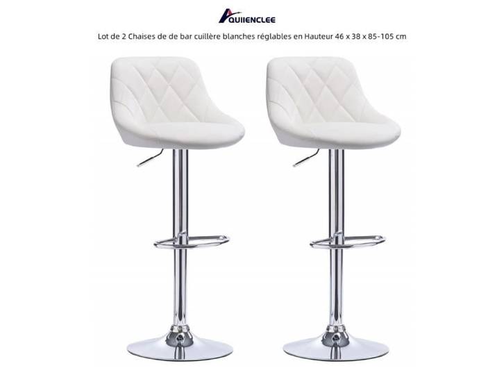 QUIIENCLEE Lot de 2 Chaises de de bar cuillère blanches réglables en Hauteur 46 x 38 x 85-105 cm