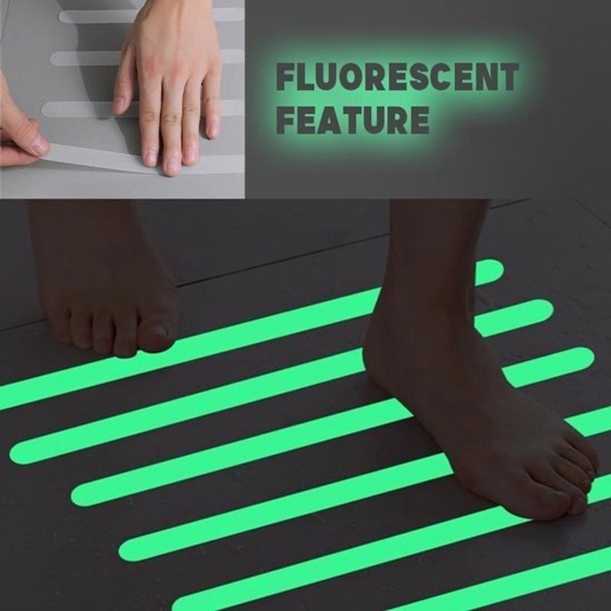 12 Stuks Zelfklevende Antislip Strips Fluorescerend Transparant voor Badkamer en Douche