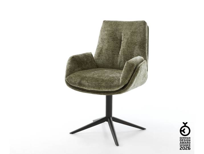 DELIFE Drehstuhl Clea-Flex Chenille Olive Fußkreuz Schwarz 360° drehbar Wippfunktion, Esszimmerstühle